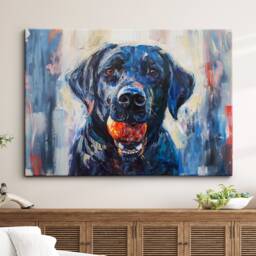 Labrador Retriever With Chew Ball Dog Pet Art Oil Painting Framed Poster Print & Canvas Wall Living Home Decor Interior Gift - thumbnail 1