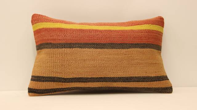 12x20 Turkish Kilim Pillow, Bohemian Carpet Pillow, Handwoven Lumbar, Boho Sham Cover, Throw Pillow, Cushion Home Decor 4Oef-494 - image 1