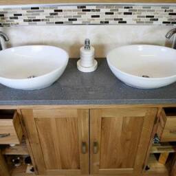 Solid Oak Bathroom Vanity Unit Cabinet Ceramic Basin Tap Set Grey Quartz 402Gqcbcx2 - thumbnail 3