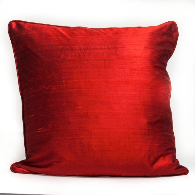 Handcrafted Red Silk Cover, India Accent Pillow - image 1