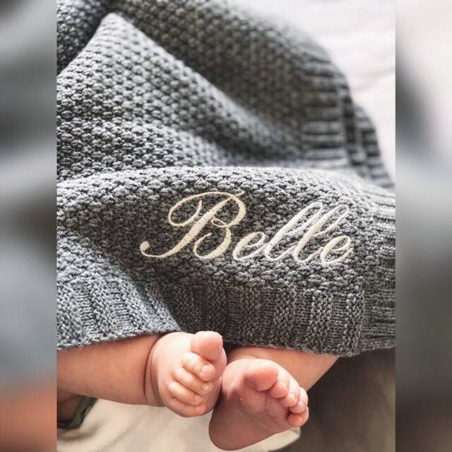 Personalised Baby Blanket, Embroidered Name, Soft Knit Newborn Gift, Shower Present - image 1