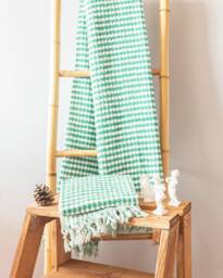 Green Cotton Towel Set, Turkish Bath Hand Towel, Bridesmaid Gift, Handwoven Peshtemal, Set - thumbnail 1