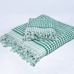 Green Cotton Towel Set, Turkish Bath Hand Towel, Bridesmaid Gift, Handwoven Peshtemal, Set - thumbnail 2