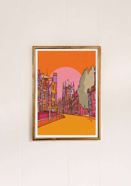 Cambridge Art Print Colorful UK Travel Illustration - image 1