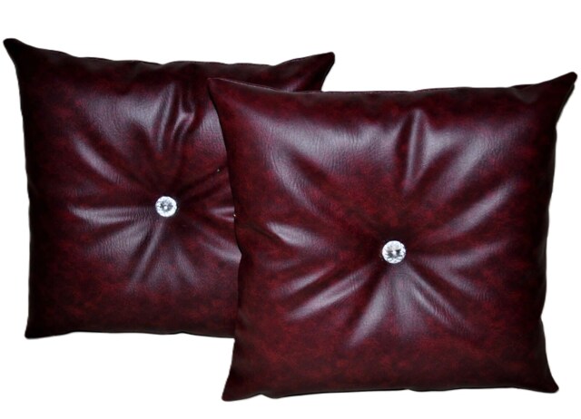 "2 Oxblood With Crystal Buttons Faux Leather Cushions 16"" 18"" 20" - image 1