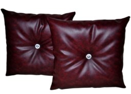 "2 Oxblood With Crystal Buttons Faux Leather Cushions 16"" 18"" 20"