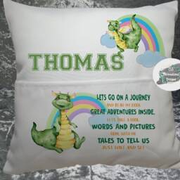 Personalised Dragon Pocket Book Cushion, Kids Storytime Pillow - thumbnail 2