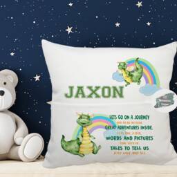Personalised Dragon Pocket Book Cushion, Kids Storytime Pillow - thumbnail 3