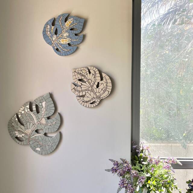Monstera Mosaic Tile Wall Art, Leaf Hanging, Faux Leaves Decor, Tropical Fake Decor - image 1