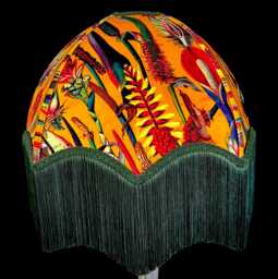 Handmade Botanical Velvet Lampshade Ochre, Green Fringe - thumbnail 1