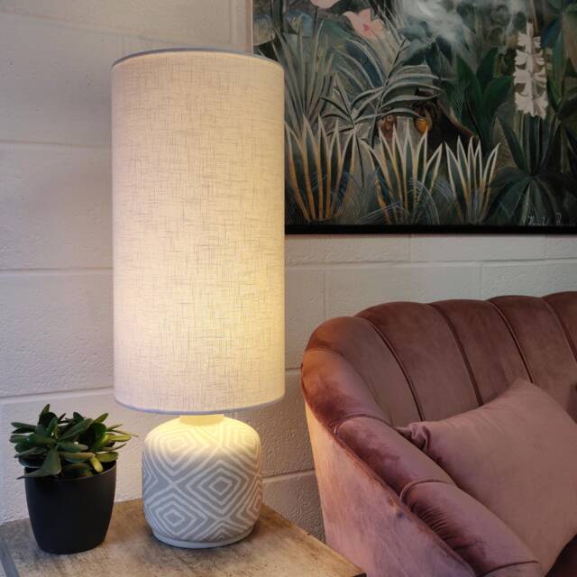 Extra Tall Drum Lampshade in White Linen, 50cm Height - image 1