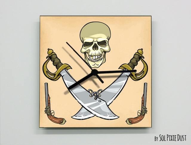 Pirates Swords & Skull Wall Clock - Kids Nursery Room, Teens Baby Room - image 1