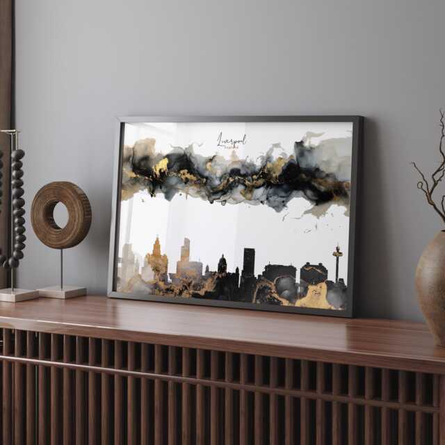 Liverpool Skyline Black & Gold Wall Art Print - England UK United Kingdom - image 1