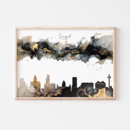 Liverpool Skyline Black & Gold Wall Art Print - England UK United Kingdom - thumbnail 2