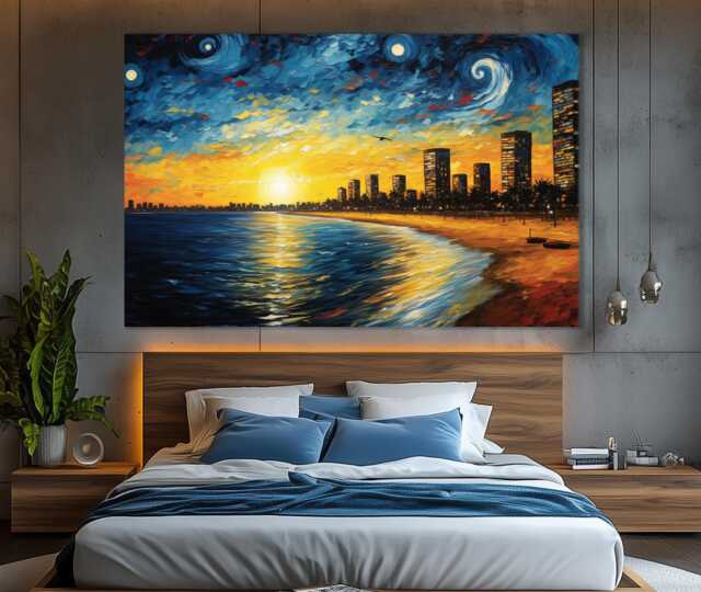 Luanda Canvas Print in Van Gogh Starry Night Style, Skyline, Wall Art, Angola Print, Africa Art - image 1