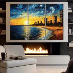 Luanda Canvas Print in Van Gogh Starry Night Style, Skyline, Wall Art, Angola Print, Africa Art - thumbnail 2