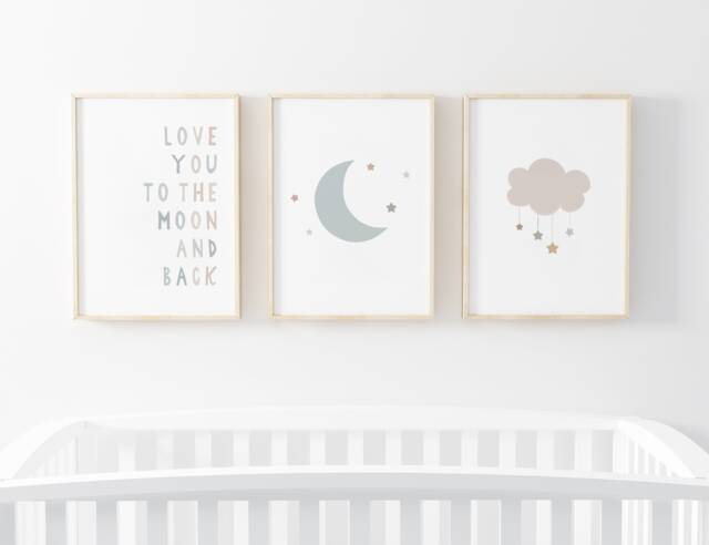 Gender Neutral Moon Stars Prints - Set Of 3, Love You To The & Back, Baby Boy Print, Nursery Prints, Wall Art, Kids Bedroom - image 1