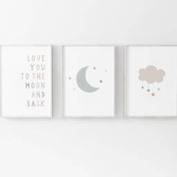 Gender Neutral Moon Stars Prints - Set Of 3, Love You To The & Back, Baby Boy Print, Nursery Prints, Wall Art, Kids Bedroom - thumbnail 2