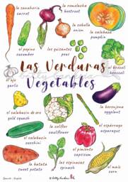 A3 Bilingual Poster, Vegetables, Verduras, Spanish, English, Educational Wall Chart, Classroom/Bedroom Decoration, Illustrated Language - thumbnail 1