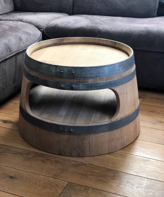 Wine Barrel Coffee Table With Shelf Round Corners Natural - image 1