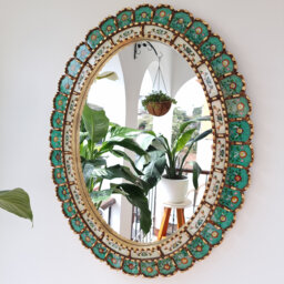 Beautiful Turquoise Mirror 70cm Oval Gold - Interior Decoration Wall Home Decorative Mirrors Peruvian Crafts