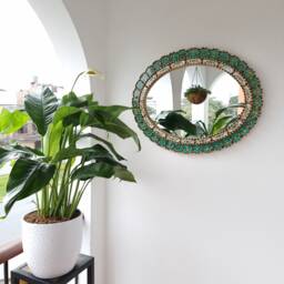 Beautiful Turquoise Mirror 70cm Oval Gold - Interior Decoration Wall Home Decorative Mirrors Peruvian Crafts - thumbnail 4