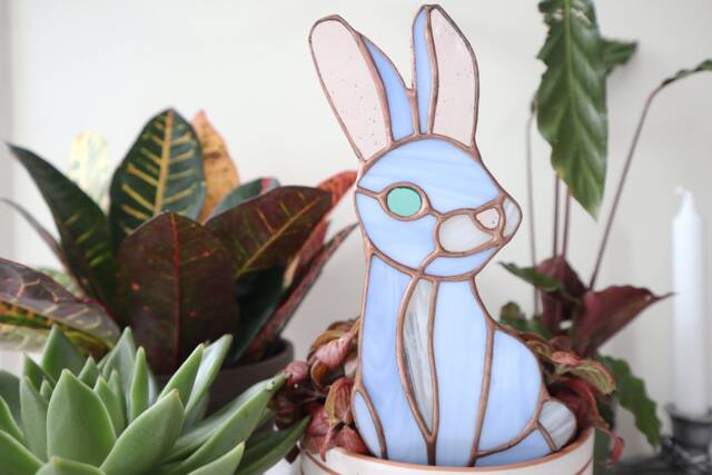 stained Glass Rabbit Suncatcher Flower Pot Decoration, Garden Art - image 1