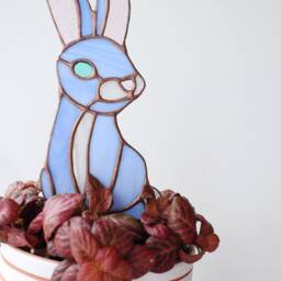 stained Glass Rabbit Suncatcher Flower Pot Decoration, Garden Art - thumbnail 3