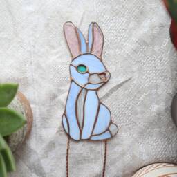 stained Glass Rabbit Suncatcher Flower Pot Decoration, Garden Art - thumbnail 2