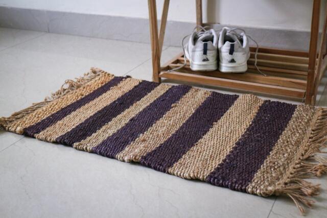 "Handmade Jute Hemp Rug Multicolor Indian Dhurrie - 1'4"" X 2'3" - image 1