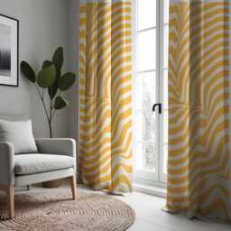 Modern Yellow & White Striped Curtain, Geometric Pattern Drape, Bold Abstract Window Treatment For Living Room Or Bedroom Decor - thumbnail 3