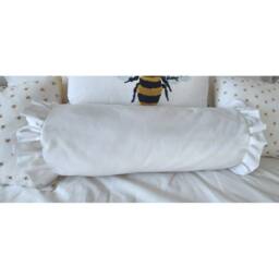 "Ruffle Bolster Pillow Cover Frilled 16"" X 6"" Cylinder Case Round Neck Roll White Cushion Sham 16""X6"