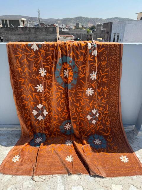 Boho Velvet Suzani Handmade Quilt - Vintage Style Bedding - image 1