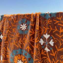 Boho Velvet Suzani Handmade Quilt - Vintage Style Bedding - thumbnail 2