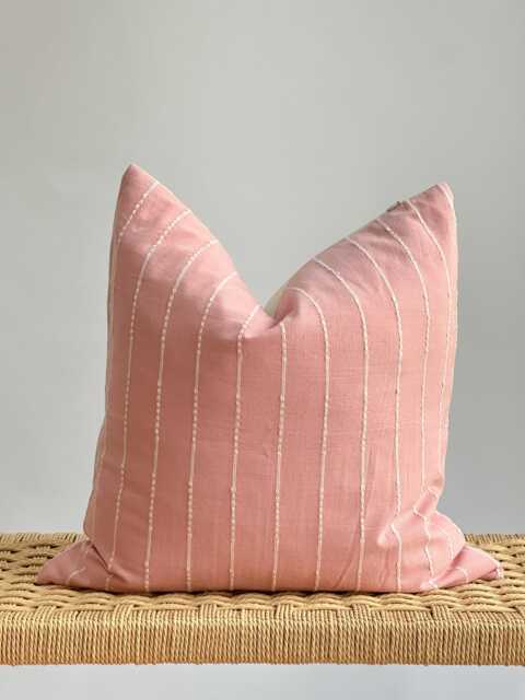 Vintage Hmong Hemp Pillow Pink Striped Lumbar, Bohemian Decor - image 1