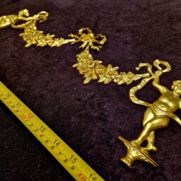 Large Ornate Applique Cherubs Floral Gilt White French Style Decorative Wall Furniture Onlay Moulding Pediment Plastic Decoration - thumbnail 2