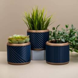 Navy Indoor Planter Blue & Gold Plant Pot, Home Decor, Geometric Pattern