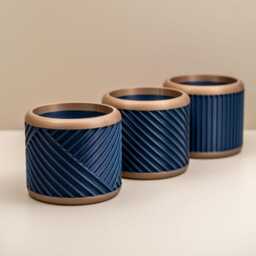 Navy Indoor Planter Blue & Gold Plant Pot, Home Decor, Geometric Pattern - thumbnail 2
