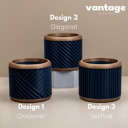 Navy Indoor Planter Blue & Gold Plant Pot, Home Decor, Geometric Pattern - thumbnail 3