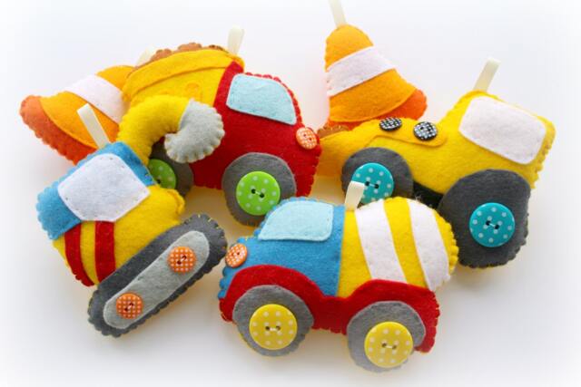 Felt Construction Vehicle Garland. Handmade Set Of 6 Felt Decorations - image 1