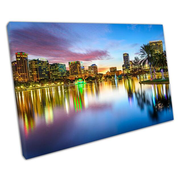 Water Reflections Wall Art Print - Downtown Orlando Sunset Decor For Home Office - image 1
