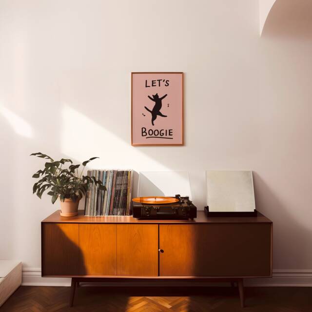 Let's Boogie Unframed Print - Poster Dance Prints Cat Funny Kitchen Living Room Posters Housewarming Gifts - image 1