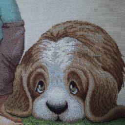 Boy & Dog Jacquard Tapestry Cushion Cover 45 X cm. Trendy Interior Decoration - Decorative Housewarming Birthday - thumbnail 3