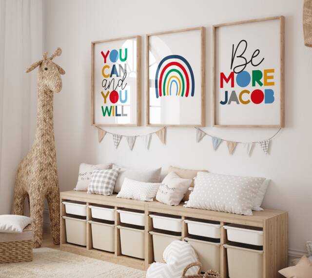 Set Of 3 Playroom Prints, Positive Motivational Wall Art Kids, Boys Bedroom Decor, Girls Nursery Rainbow - image 1