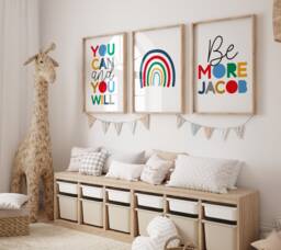 Set Of 3 Playroom Prints, Positive Motivational Wall Art Kids, Boys Bedroom Decor, Girls Nursery Rainbow - thumbnail 1