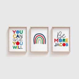 Set Of 3 Playroom Prints, Positive Motivational Wall Art Kids, Boys Bedroom Decor, Girls Nursery Rainbow - thumbnail 2