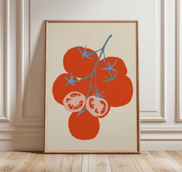 Modern Kitchen Wall Art, Tomato Still Life Poster, Mid Century Style Food Print For Dining Room & Home Decor - image 1
