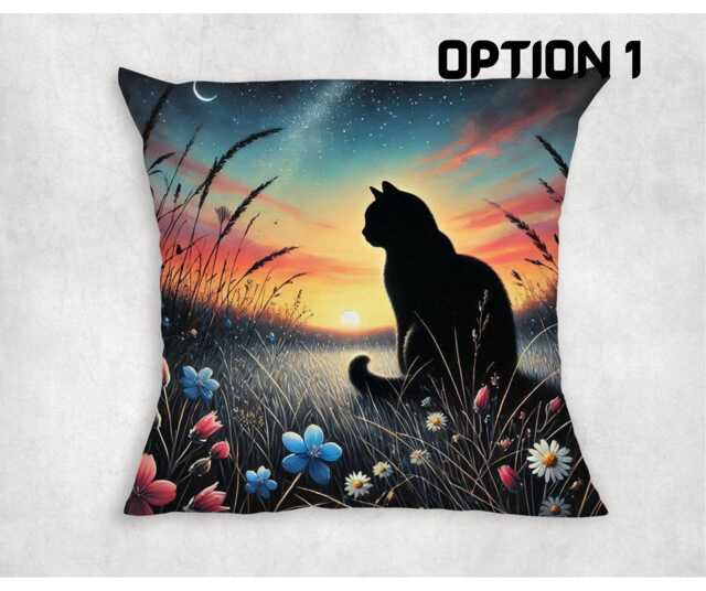 Cat Meadow Cushion Cover Sunset Lake Canvas Pillow - image 1