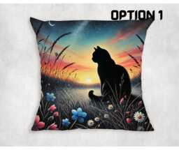 Cat Meadow Cushion Cover Sunset Lake Canvas Pillow - thumbnail 1