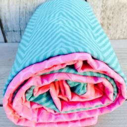 Chevron Baby Blanket - Turquoise, Pink, & Grey Minky - thumbnail 3